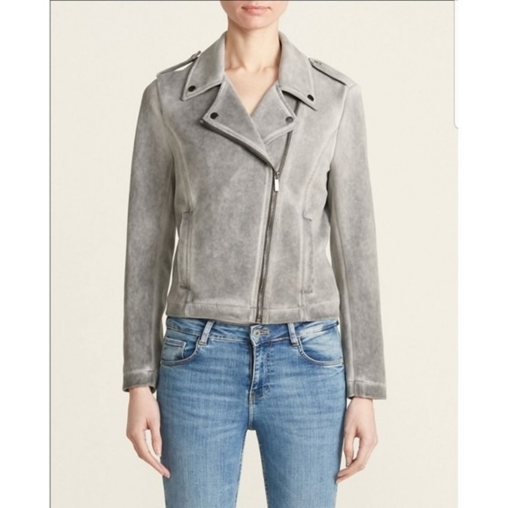 NWT Bagatelle Faux Suede Jacket Womens M Moto Asymmetrical Grunge Biker Gray